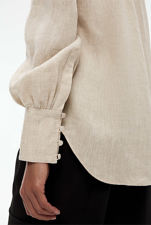 French Linen Volume Sleeve Shirt - Flax