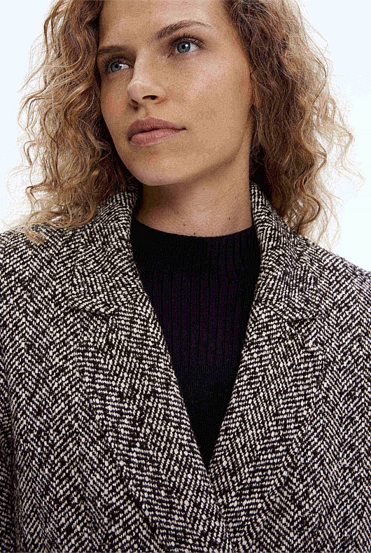 Wool Blend Herringbone Double-Breasted Blazer - Onyx