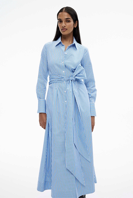 Stripe Sateen Shirt Dress - Blue Daze
