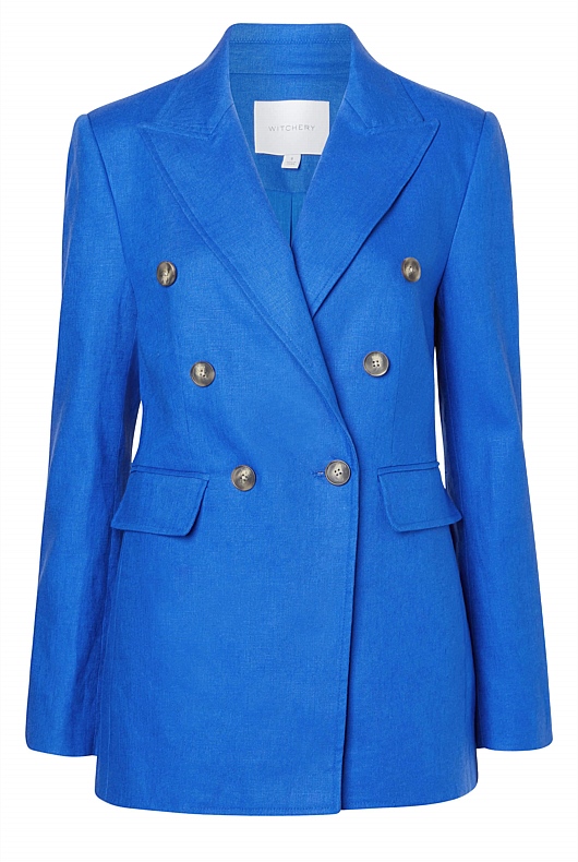 Linen Double-Breasted Blazer - Bold Blue