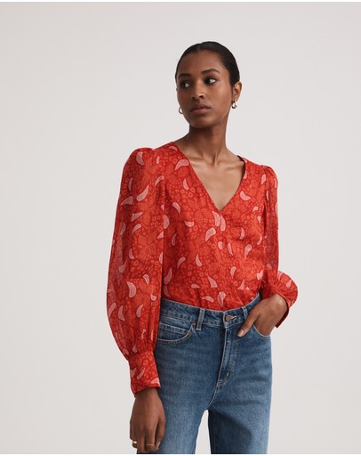 Witchery Silk Linen Geo Scarf Blouse