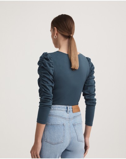 Witchery Cotton Gathered Sleeve Top