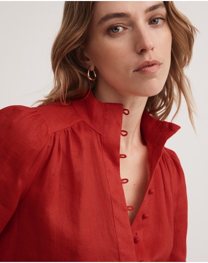 Witchery Linen High Neck Blouse