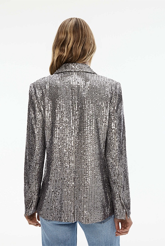Sequin Blazer - Gunmetal