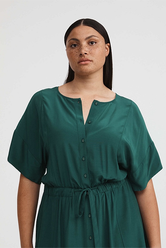 Modern Maxi Shirt Dress - Petrol Green