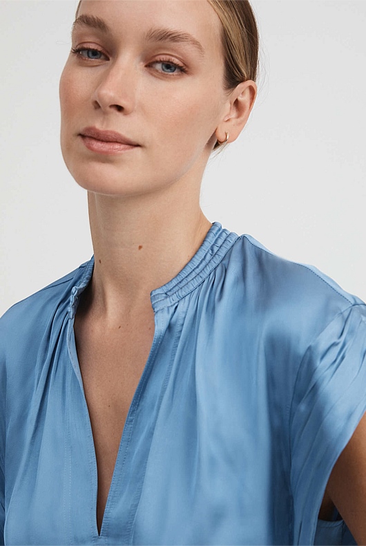 Cap Sleeve Blouse - Dusty Blue