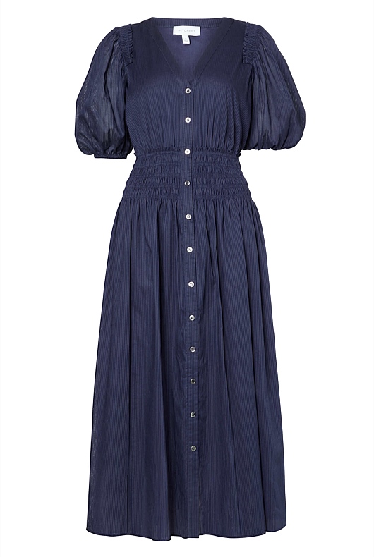 Cotton Shirred Dress - Ink Blue