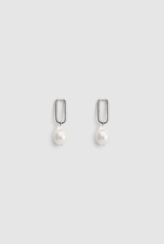 Baroque Pearl Link Earring - Silver