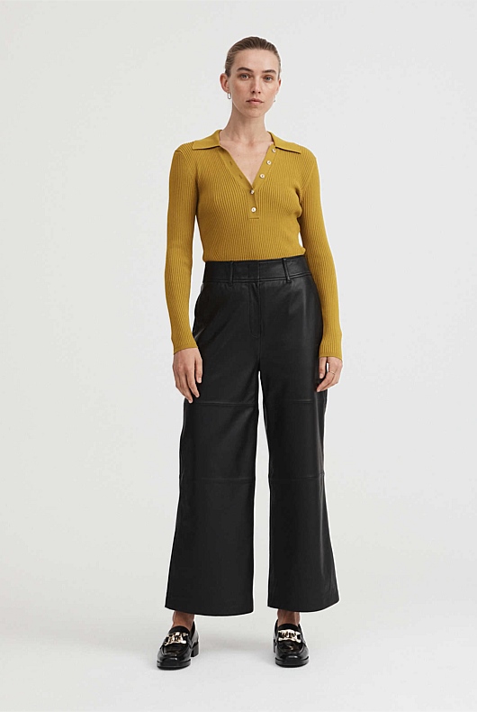 Crepe Collar Henley - Chartreuse