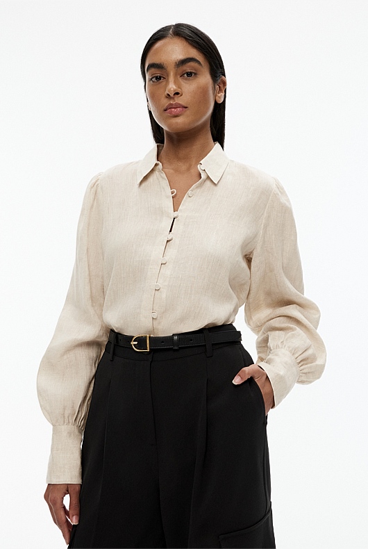 French Linen Volume Sleeve Shirt - Flax