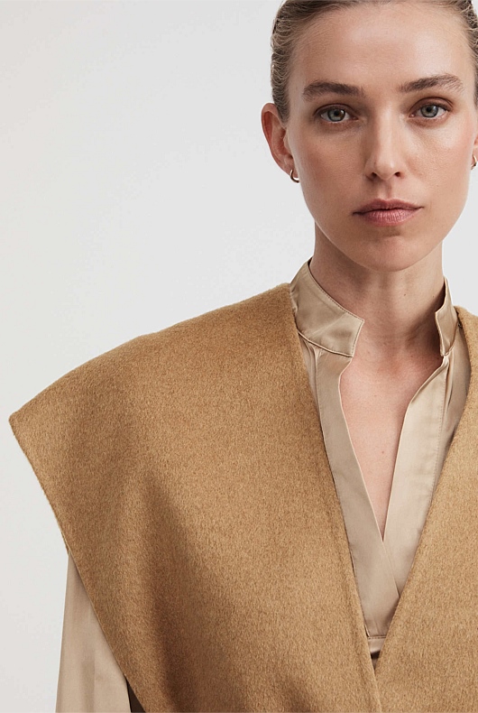 Wool Blend Longline Vest - Camel