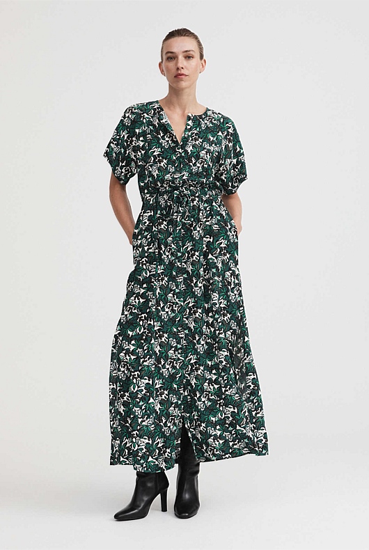 Folk Blossom Shirt Dress - Foliage