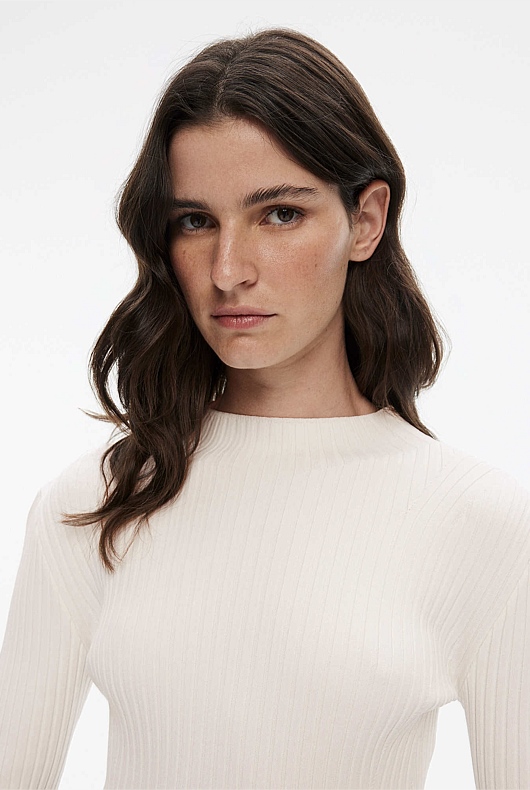 Mock Neck Crepe Knit - Chalk