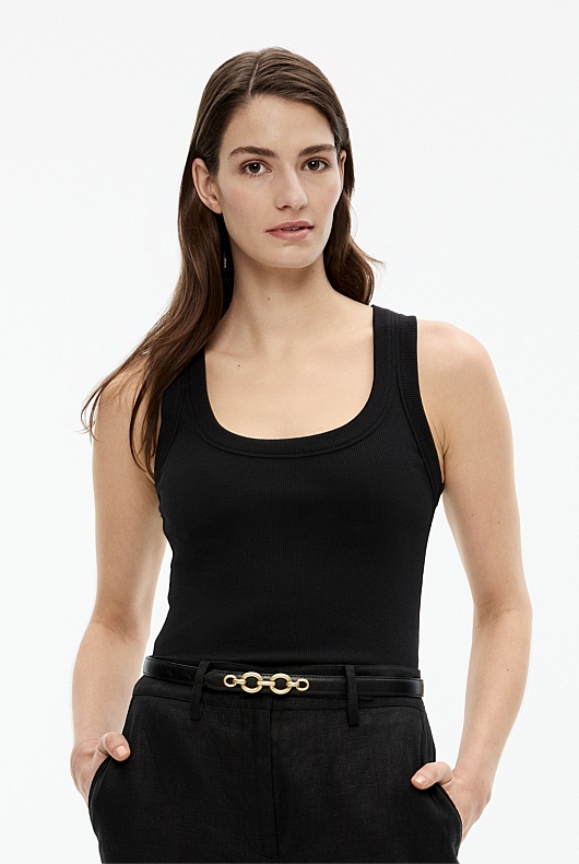 Cotton Scoop Neck Tank - Black