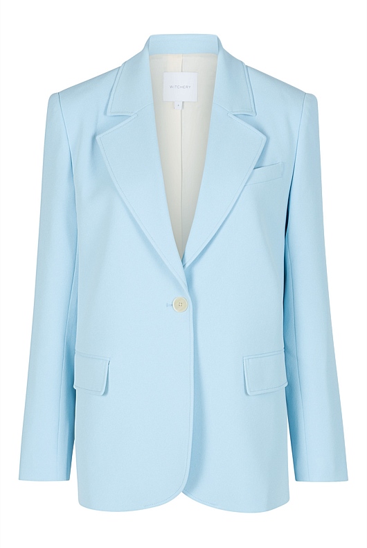 Boxy Single-Breasted Blazer - Soft Blue