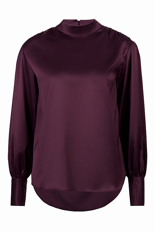 Acetate High Neck Blouse - Bordeaux