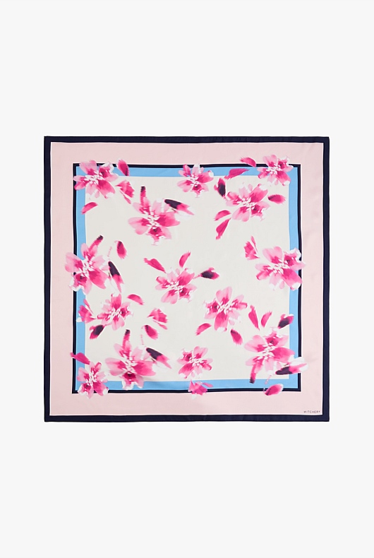 Silk Ikat Floral Print Scarf - Buff