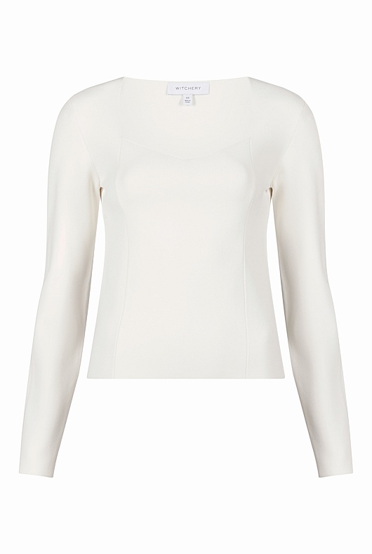 Crepe Sweetheart Long Sleeve Knit - Chalk