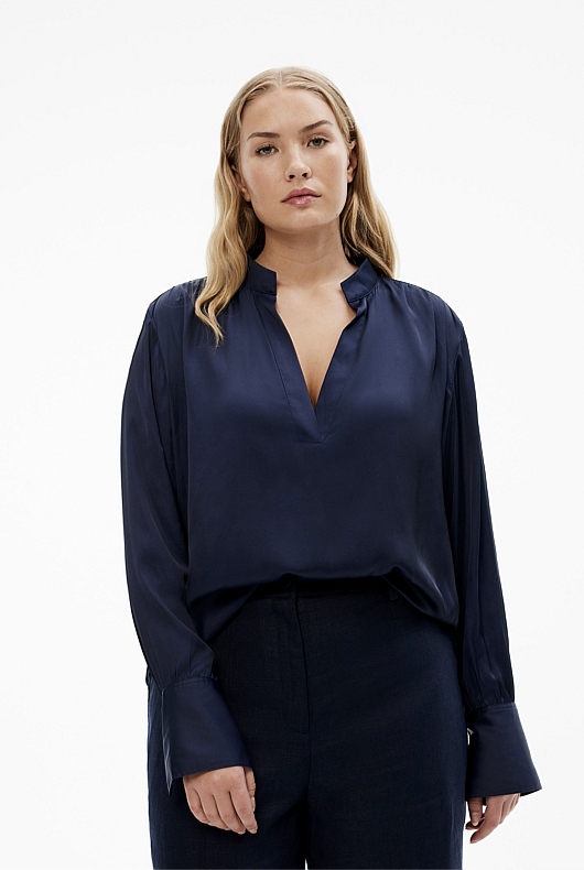 Modern Cuff Blouse - Blue Night