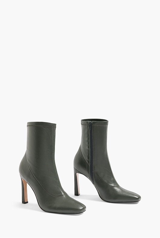 High Heel Leather Ankle Boot - Teal Green