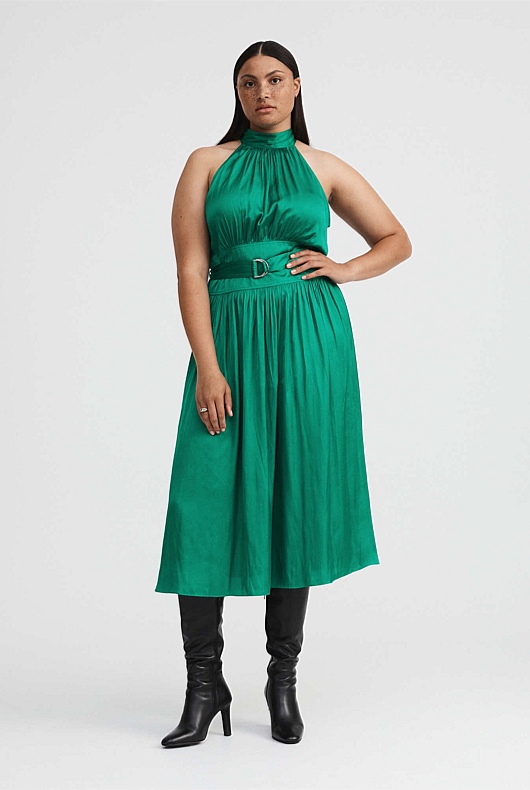 Belted Midi Dress - Aqua Green