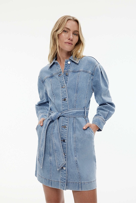 Denim Seam Detail Dress - Vintage Wash Denim