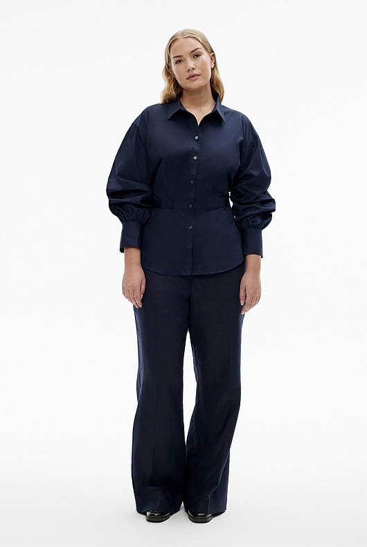 Cotton Sateen Dart Shirt - Blue Night
