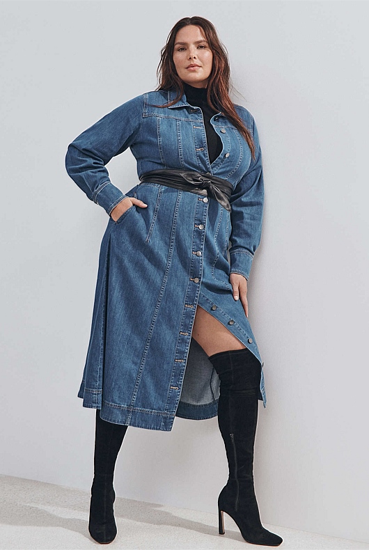Denim Maxi Dress - Mid Blue Wash