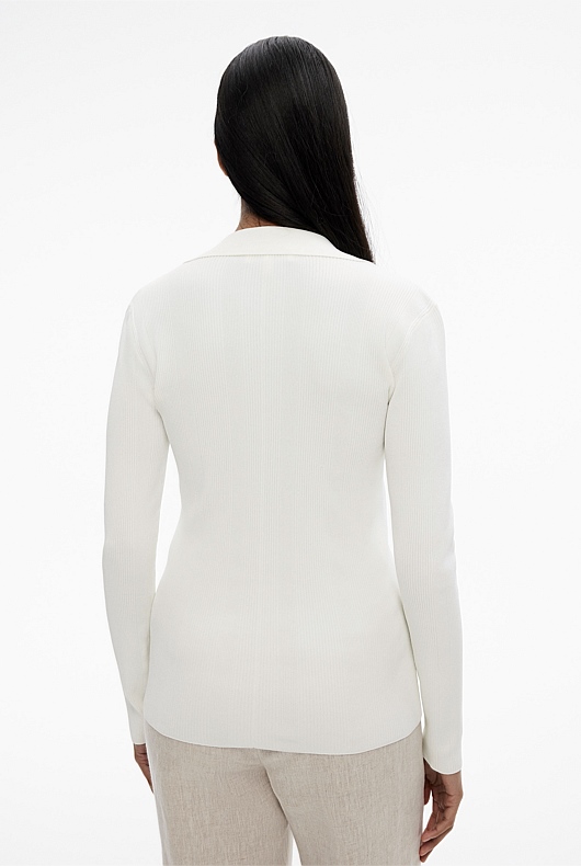 Crepe Rib Henley Knit - Chalk