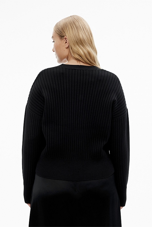 Rib Drop Shoulder Cardigan - Black