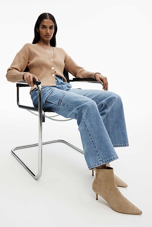 Rib Drop Shoulder Cardigan - Washed Sand