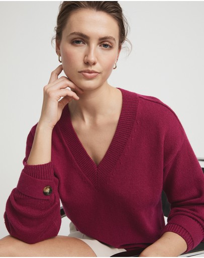 Witchery V Neck Tab Cuff Knit