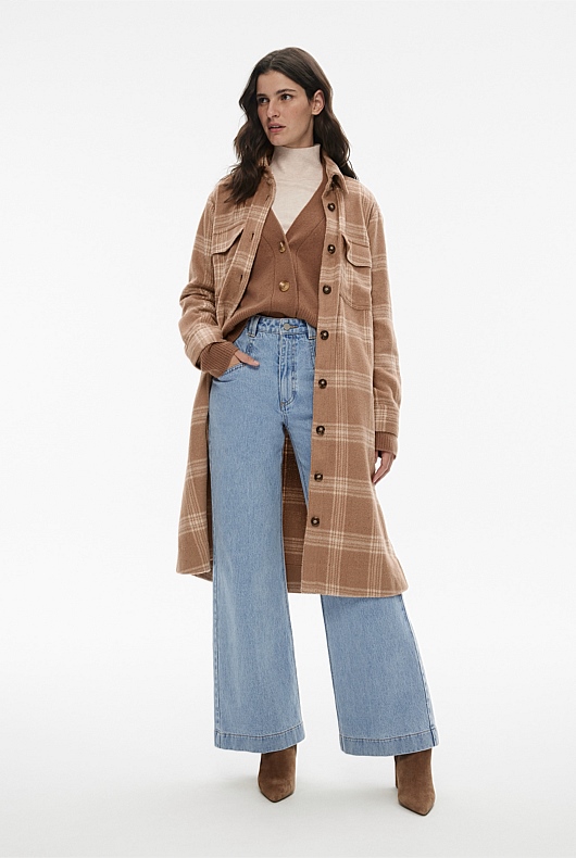 Wool Blend Knit Cardigan - Camel