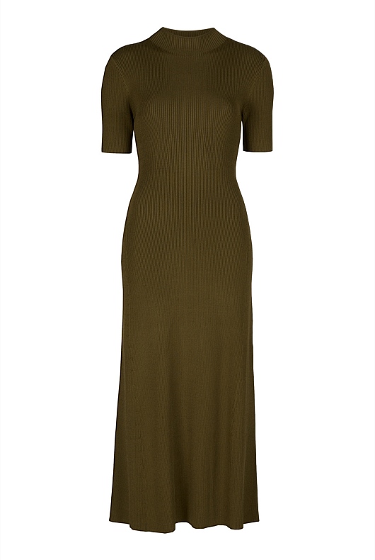 Rib Mock Neck Knit Dress - Jungle