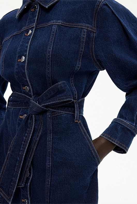 Denim Seam Detail Dress - Dark Indigo