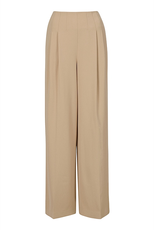 Waist Detail Wide Leg Trouser - Washed Sand
