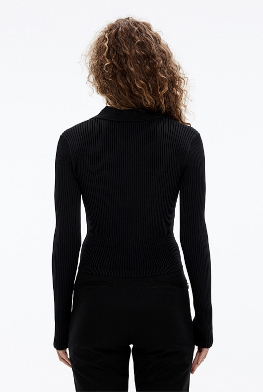 Crepe Button Through Crop - Black