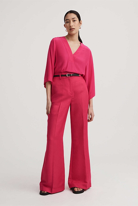 Kaftan V Neck Blouse - Hot Pink