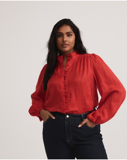 Witchery Linen High Neck Blouse