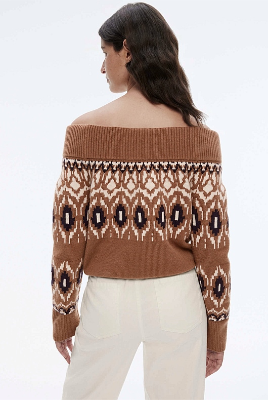 Off Shoulder Fair Isle Knit - Camel