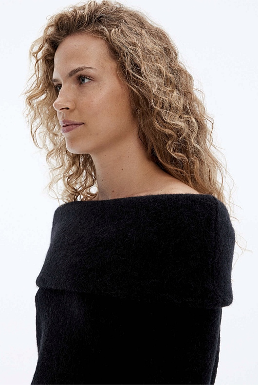 Alpaca Blend Off Shoulder Knit - Black