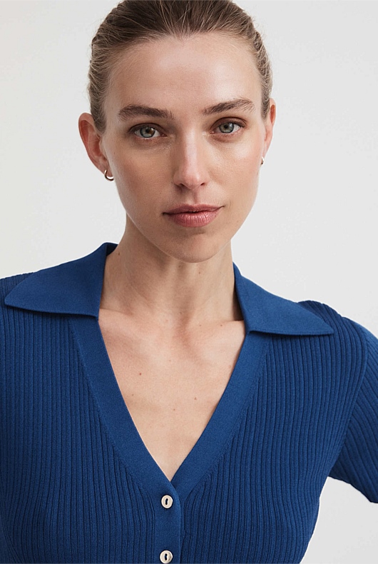Rib Polo Short Sleeve Knit - Eclipse Blue