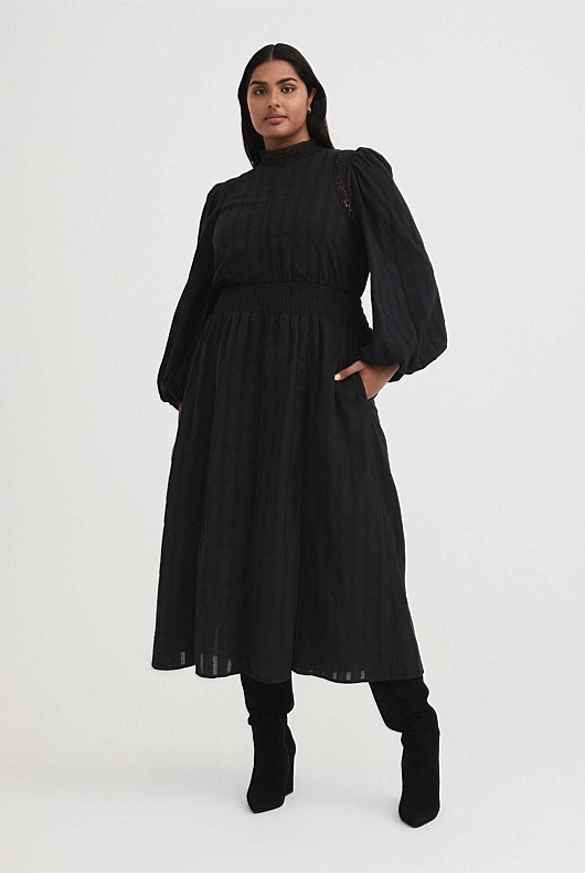 Lace Trim Dress - Black