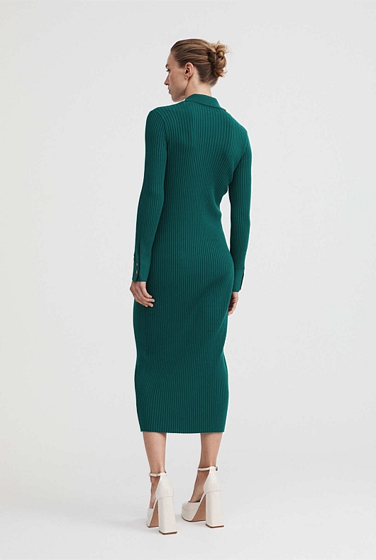 Button Through Rib Longline Cardigan - Petrol Green