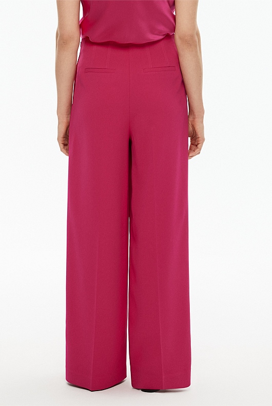 Waist Detail Wide Leg Trouser - Dahlia Pink