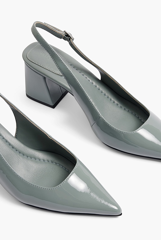 Leather Patent Block Heel - Eucalyptus