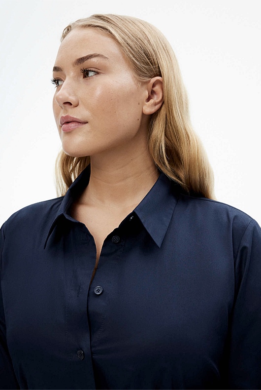 Cotton Sateen Shirt Dress - Blue Night