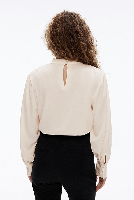 Acetate High Neck Blouse - Cream