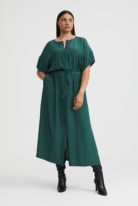 Modern Maxi Shirt Dress - Petrol Green