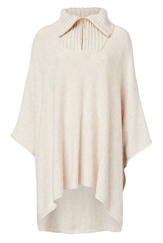 Rib Neck Poncho - Oatmeal Marle